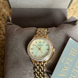 Bulova Women's Gold Watch with Crystal Detailing